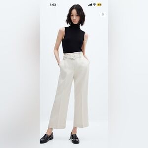 NWT Mango Women's Ice Grey Paperbag Trousers with Belt